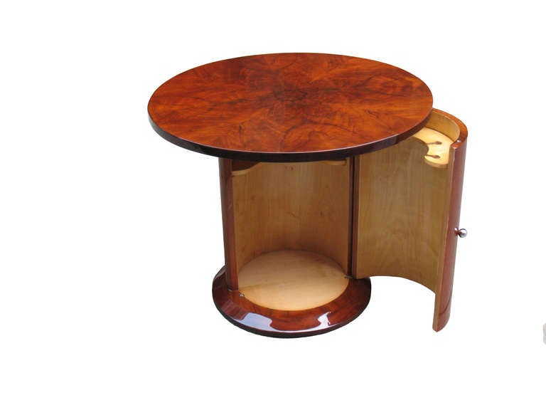 This unique French Art Deco sofa-table with one door and fitted interior for glasses and bottles can be used as bar-cabinet as well. Veneered with rosewood on oak. Inspired by the German Biedermeier period from the 1820s with matching standing