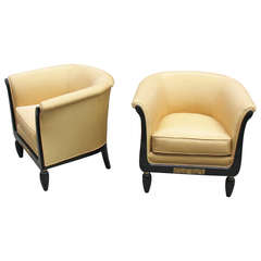 Pair of Comfortable French Art Deco Bergeres/Club Chairs