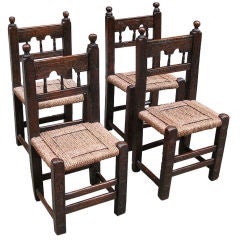 Antique Four Exemplary Spanish (Moorish) 17th Century Post Chairs