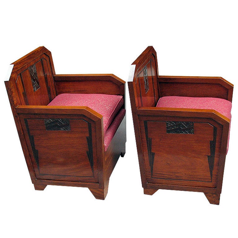 Pair of Finely Decorated Art Deco Bergeres For Sale