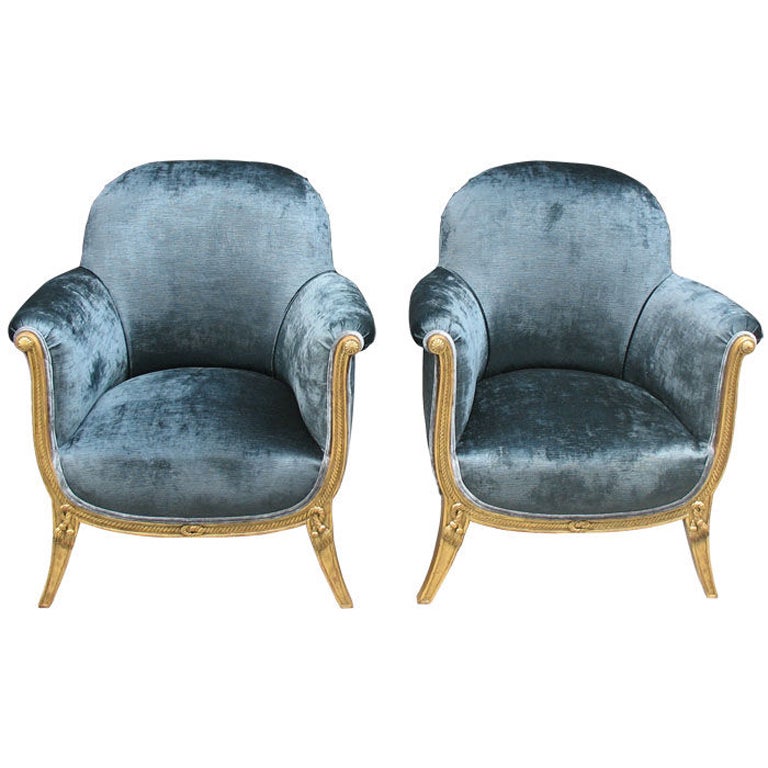 Pair of French Art Deco Bergeres by Andre Groult