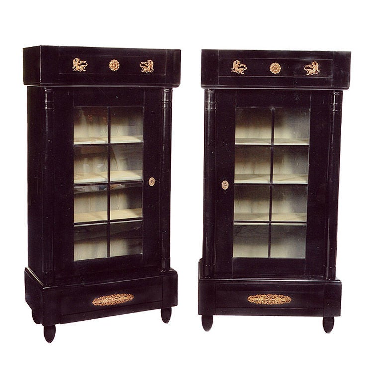 Rare Pair of Ebonized Biedermeier Vitrines For Sale