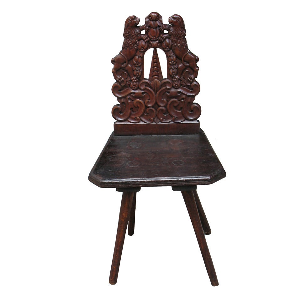 Oustandingly Wood-Carved German Country Chair For Sale
