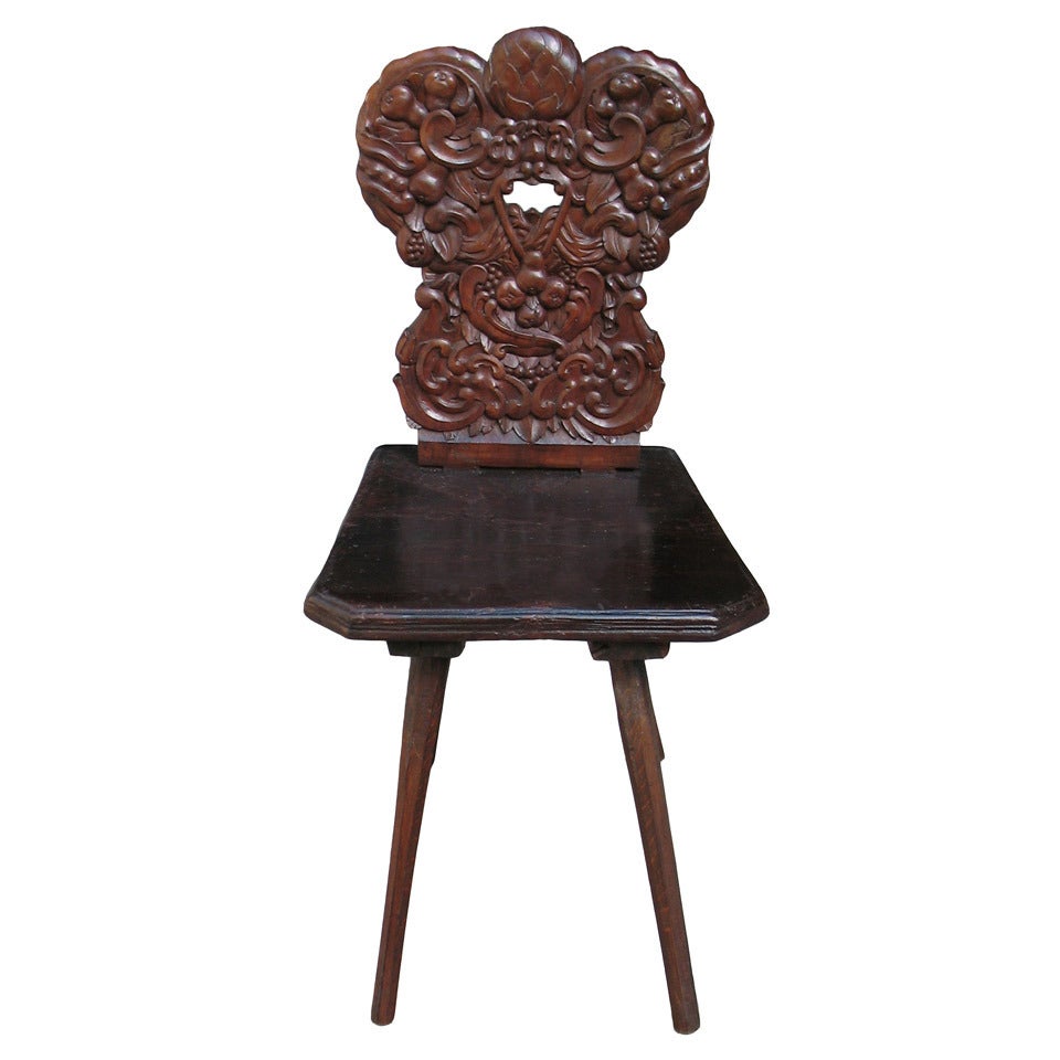 Outstandingly Wood-Carved German Country Chair For Sale