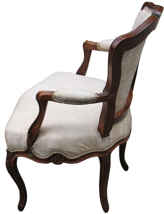 Pair of French Rococo Walnut Armchairs or Bergeres