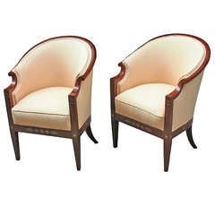 Pair of Viennese Late Empire Barrel-Back Bergeres