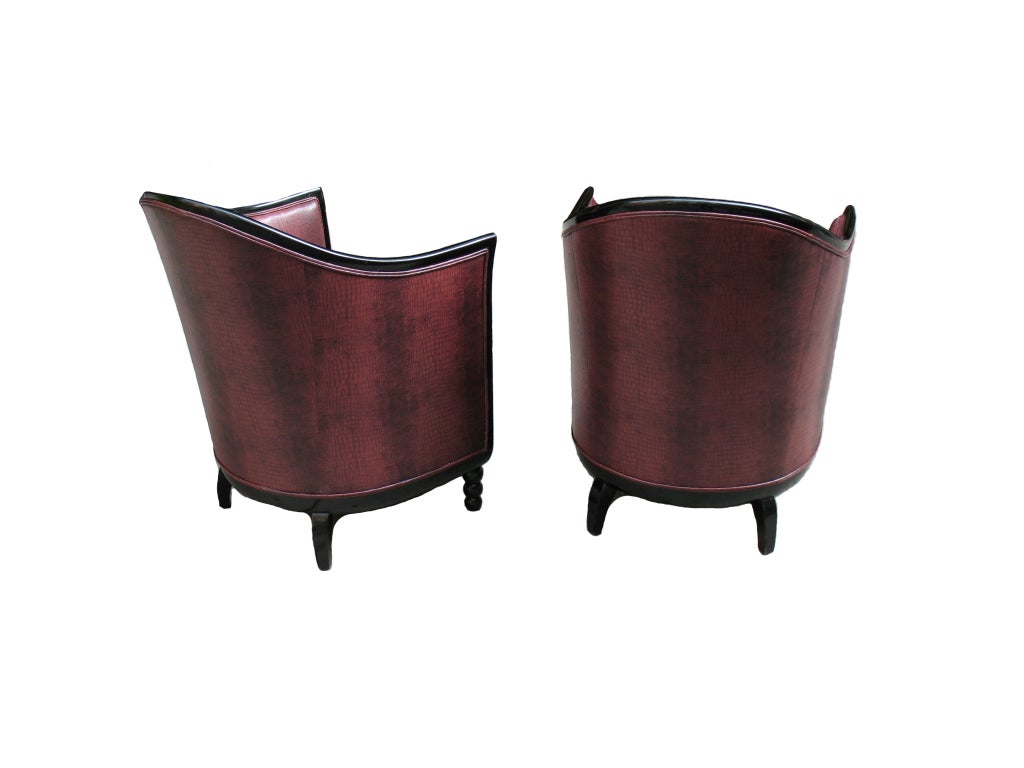 Pair of French Art Deco Barrel Back Bergeres In Excellent Condition For Sale In Long Island City, NY