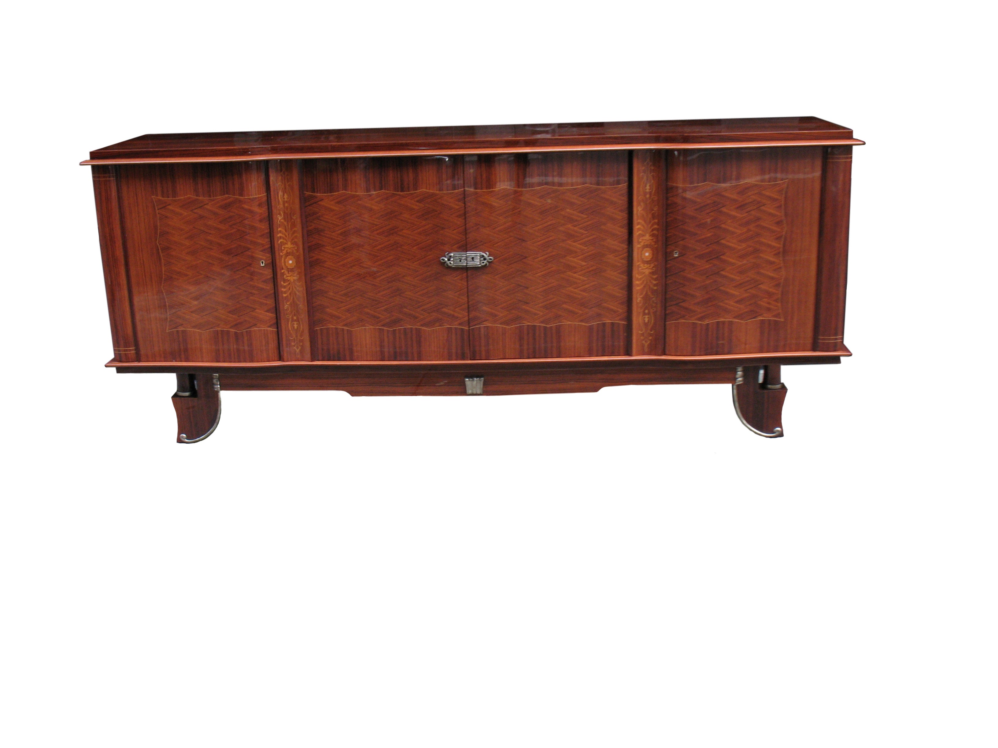 Jules Leleu Inspired French Art Deco Marquetry Buffet For Sale