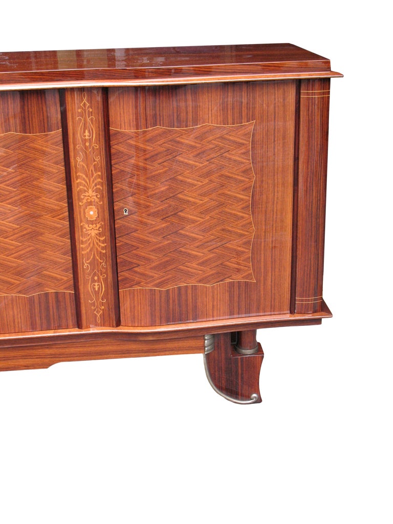 Jules Leleu Inspired French Art Deco Marquetry Buffet In Excellent Condition For Sale In Long Island City, NY