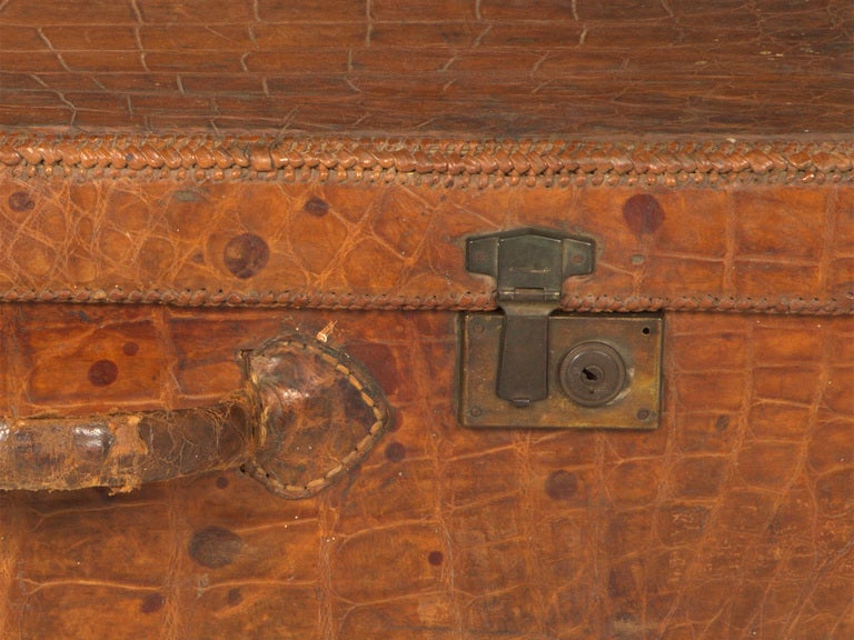 antique valise. crocodile. hand stitched edging. 