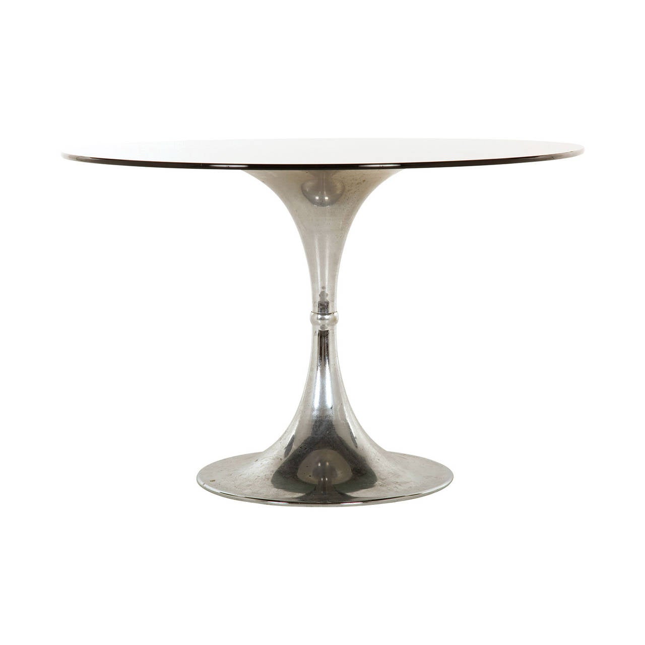 vintage table. original oval smoked glass top. chrome base.