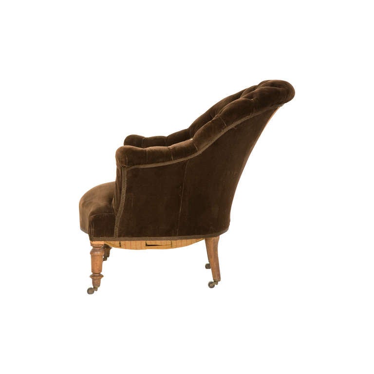 French Antique Velvet Tufted Armchair