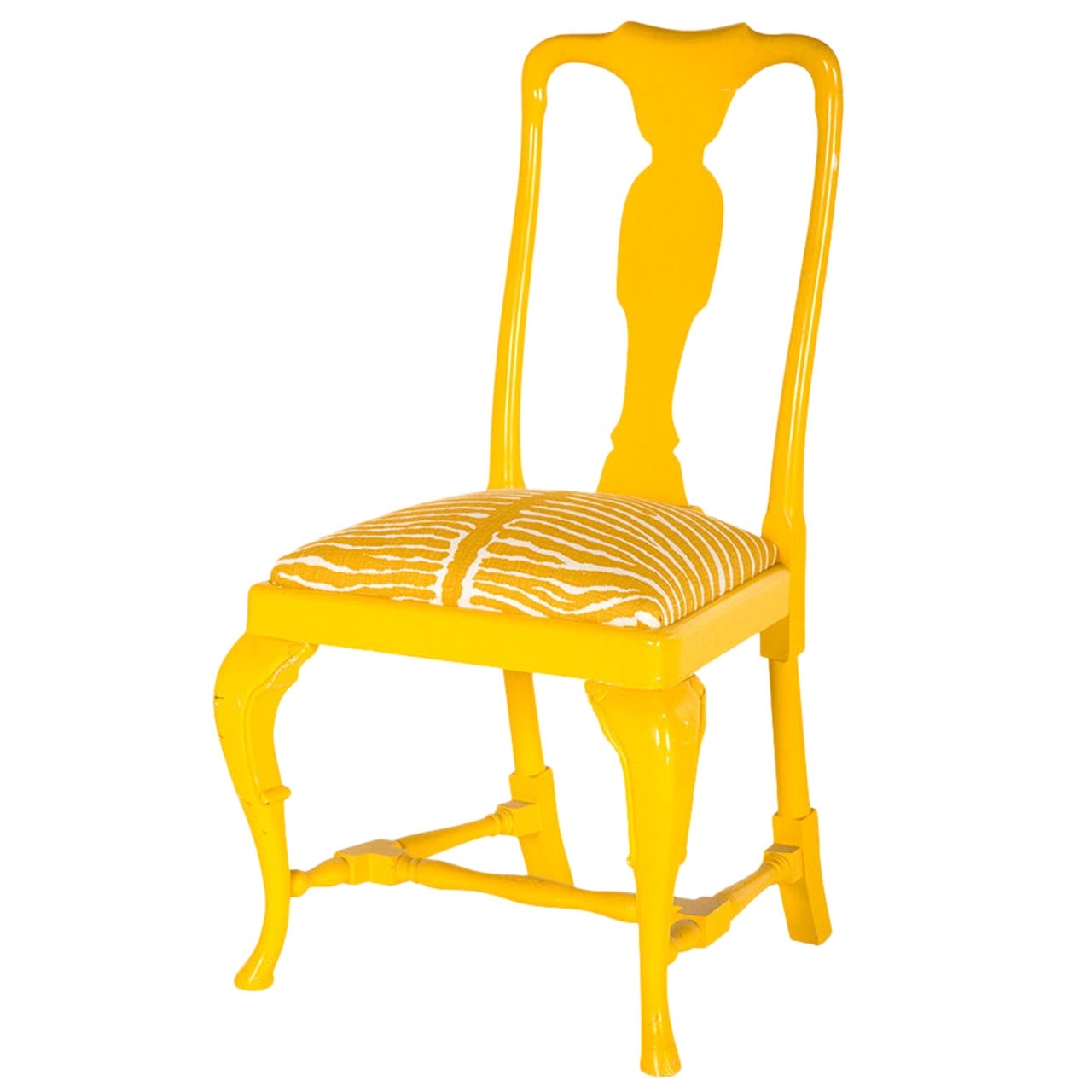 Vintage Yellow Queen Anne Dining Chair