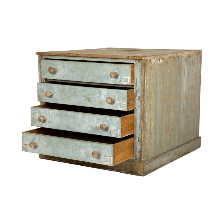 Antique Painted Wood Flat File In Distressed Condition In Chicago, IL