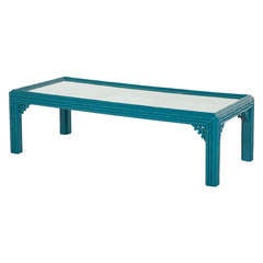 Vintage Turquoise Faux Bamboo Coffee Table