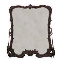 Antique Dark Brown Wooden Mirror with Tassels