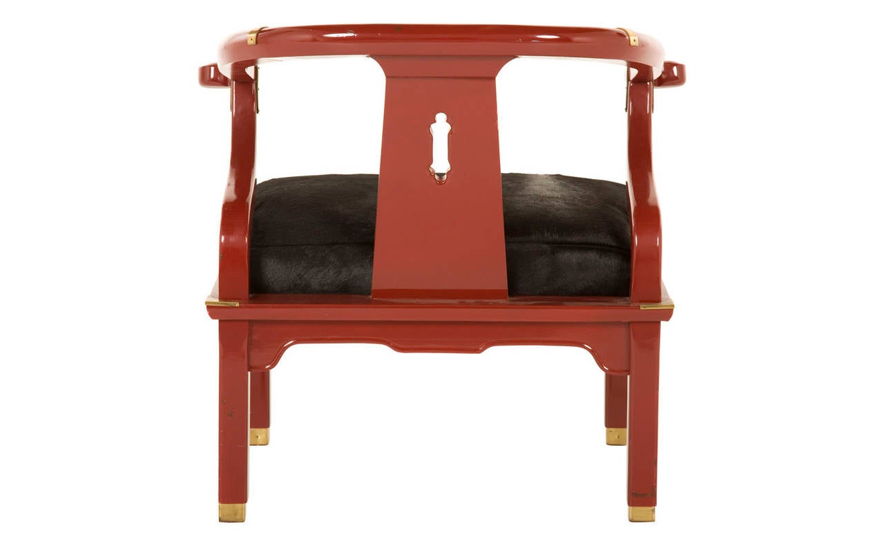 Lacquered Vintage Red Lacquer Horseshoe Chair