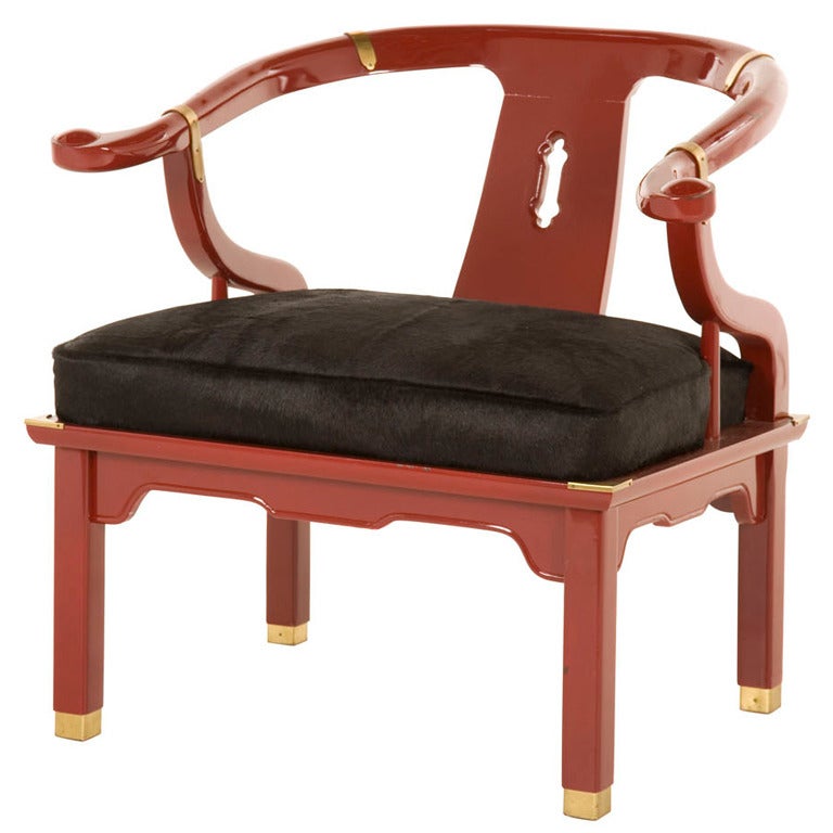 Vintage Red Lacquer Horseshoe Chair