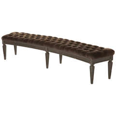 Vintage Curved Velvet Tufted Bench