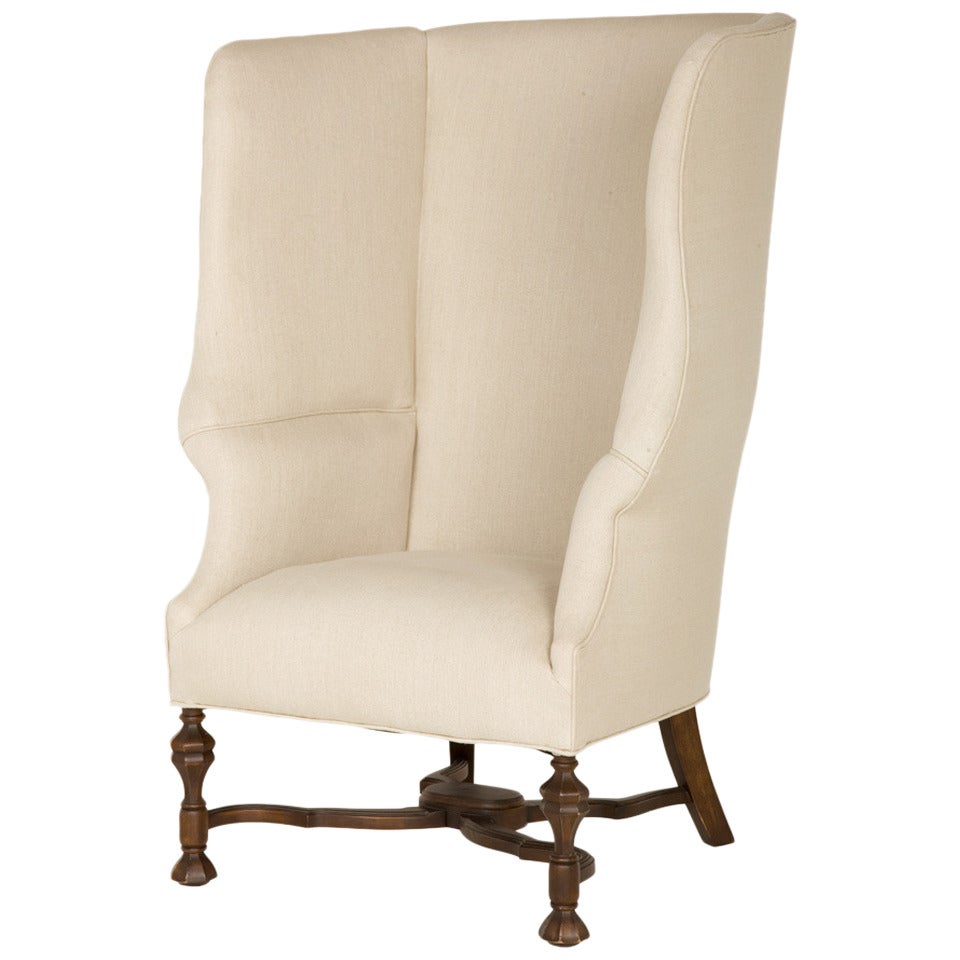 Vintage Natural Linen Wingback Chair