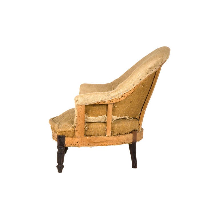 French Antique Napoleon III Unupholstered Barrel Chair