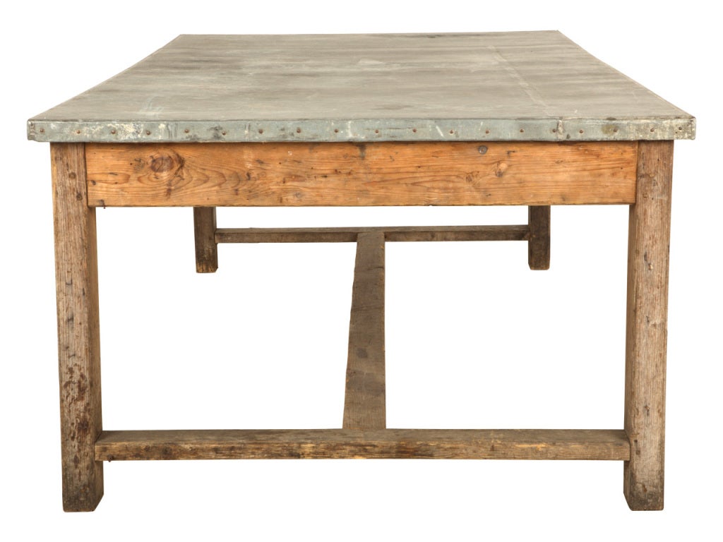 French Antique Zinc Top Work Table