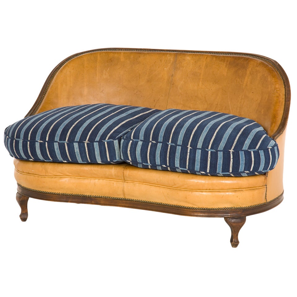 Vintage Leather and Indigo Loveseat at 1stDibs