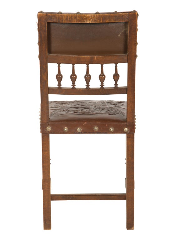 19th Century Antique Embossed Leather Dining Chair