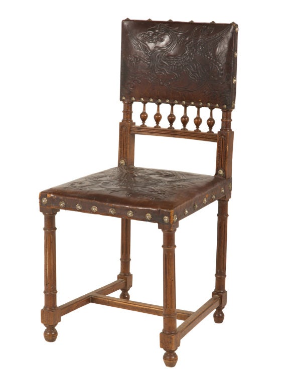 Antique Embossed Leather Dining Chair 1