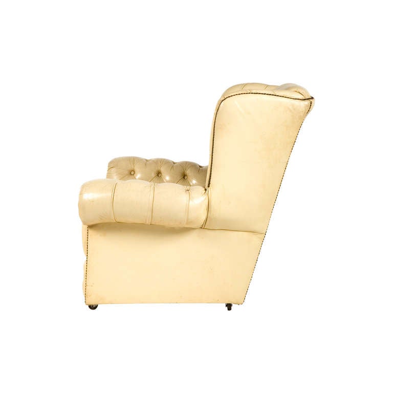 French Vintage Tufted Leather Wingback Chair