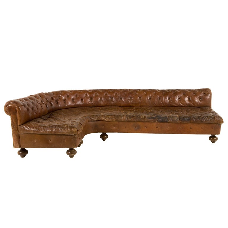 Antique Curved Leather Sofa