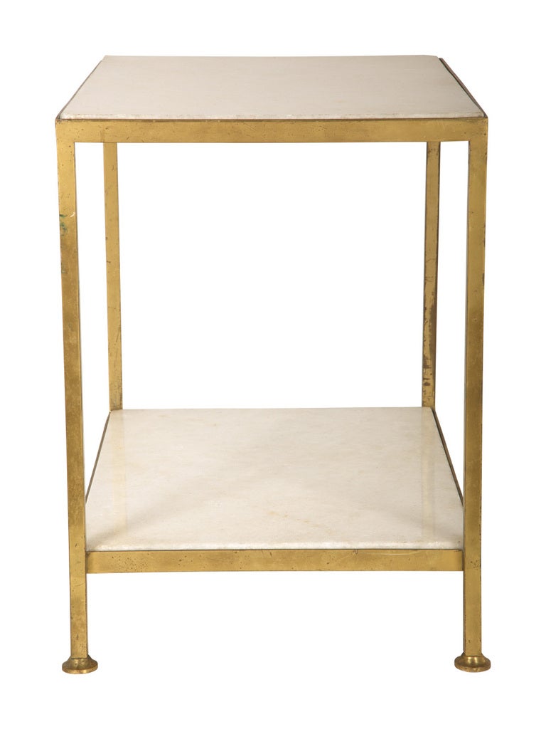 French Vintage Brass & Marble Side Table