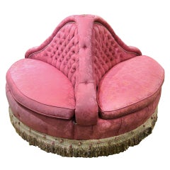 Vintage Pink Tufted Fringed Causeuse Circular  Sofa