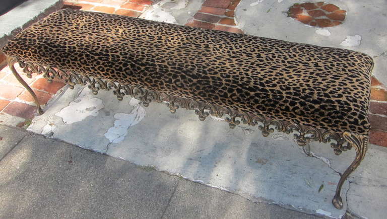 Hollywood Regency Elaborate Antiqued Frame Leopard Print Bench 3