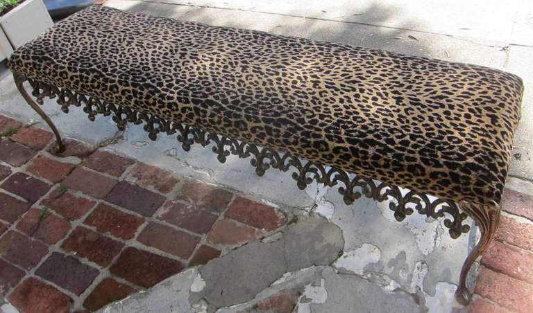 Unknown Hollywood Regency Elaborate Antiqued Frame Leopard Print Bench