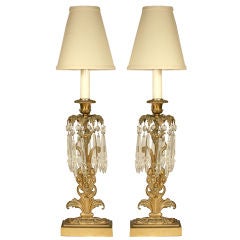 Pair of Brass & Crystal "Neptune" Lamps