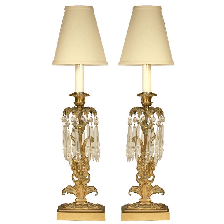 Pair of Brass & Crystal "Neptune" Lamps