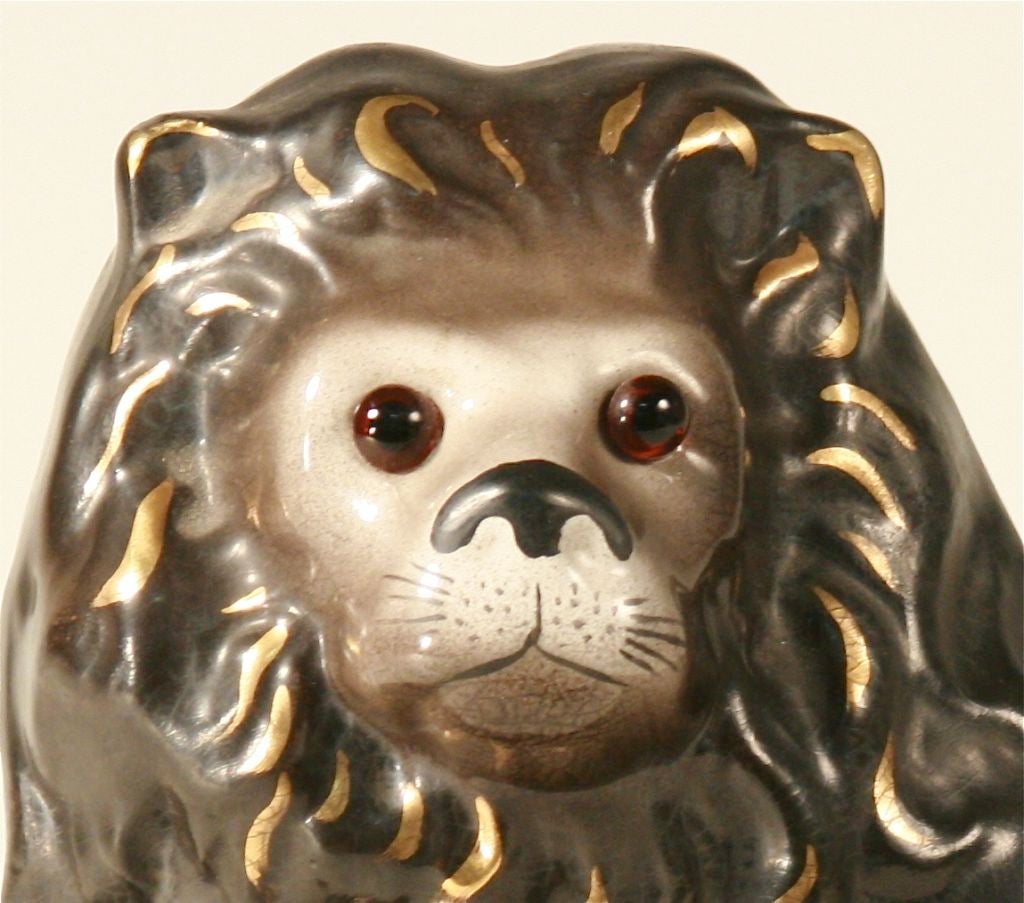 Pair of Antique Staffordshire Recumbent Lions 1