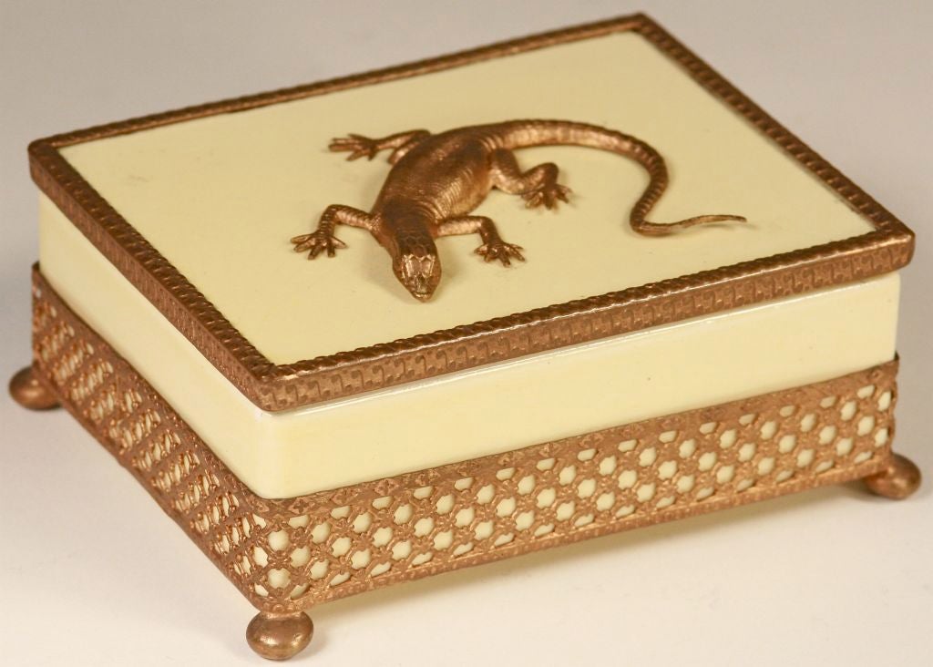 Porcelain & Brass "Gecko" Box