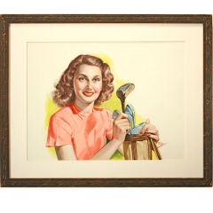 E. Miller 1940s Golfing Beauty Watercolor