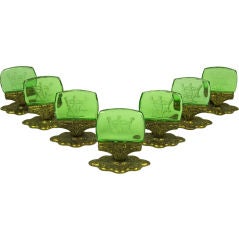 VICTORIAN GREEN GLASS INTAGLIO 3 GRACES PLACE CARD HOLDER SET