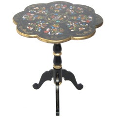 Vintage 1930s Ebony Hand Painted Tilt Top Side Table