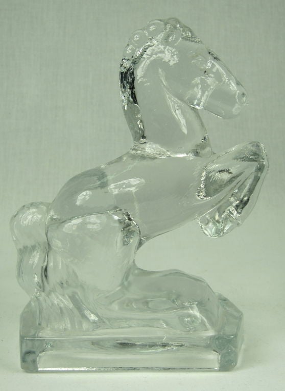 Vintage 1940s Pair Of Heavy Glass Rearing Horse Bookends 3