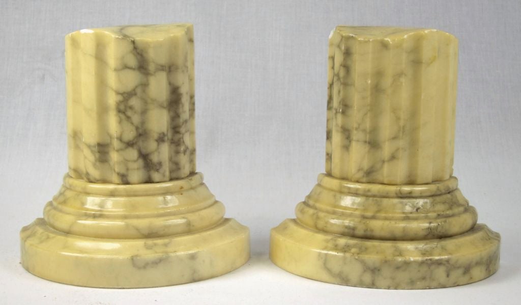 Pair Of Fluted Polished Marble Grecian Half Column Bookends