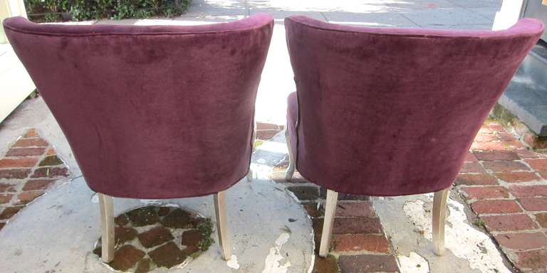 Hollywood Regency Tufted  Purple Velvet Silver Frame Chairs -Pair 1