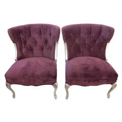 Hollywood Regency Tufted  Purple Velvet Silver Frame Chairs -Pair