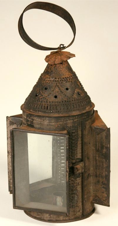 American Early Paul Revere-Style Pierced Tin Lantern