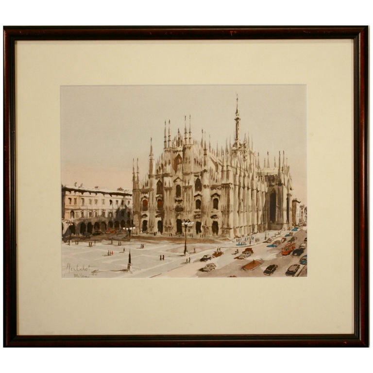 Franz Herbelot Watercolor, Cathedral Duomo, Milano