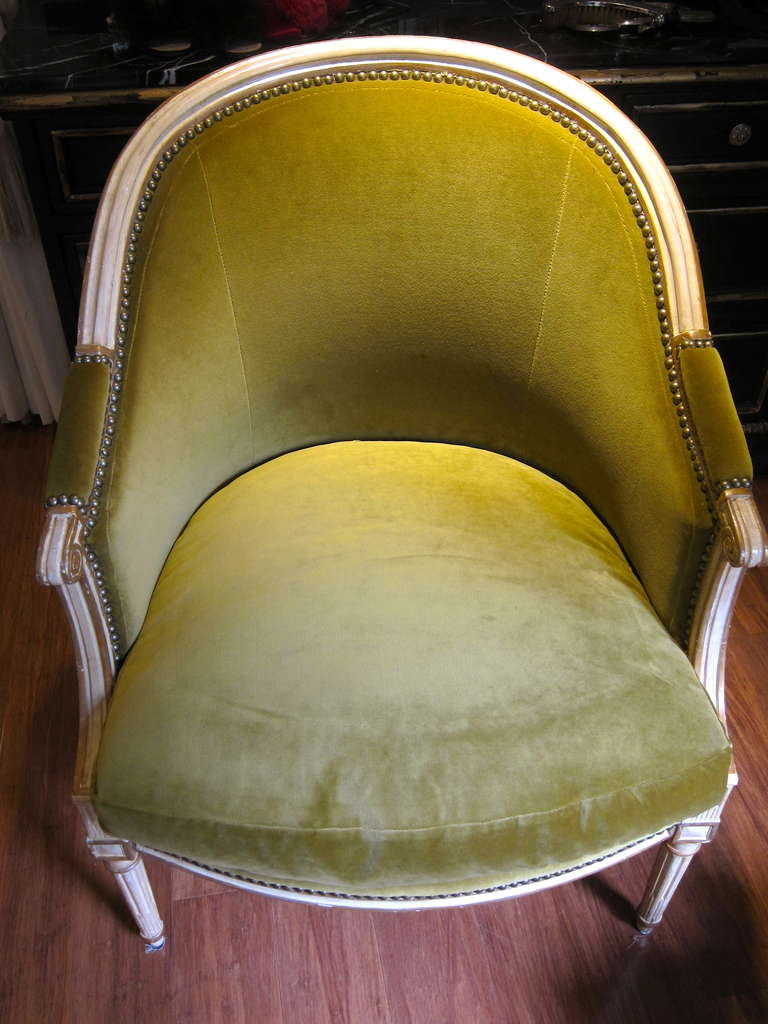Revival Michael Taylor French Bergere-Pair of Green Velvet Chairs