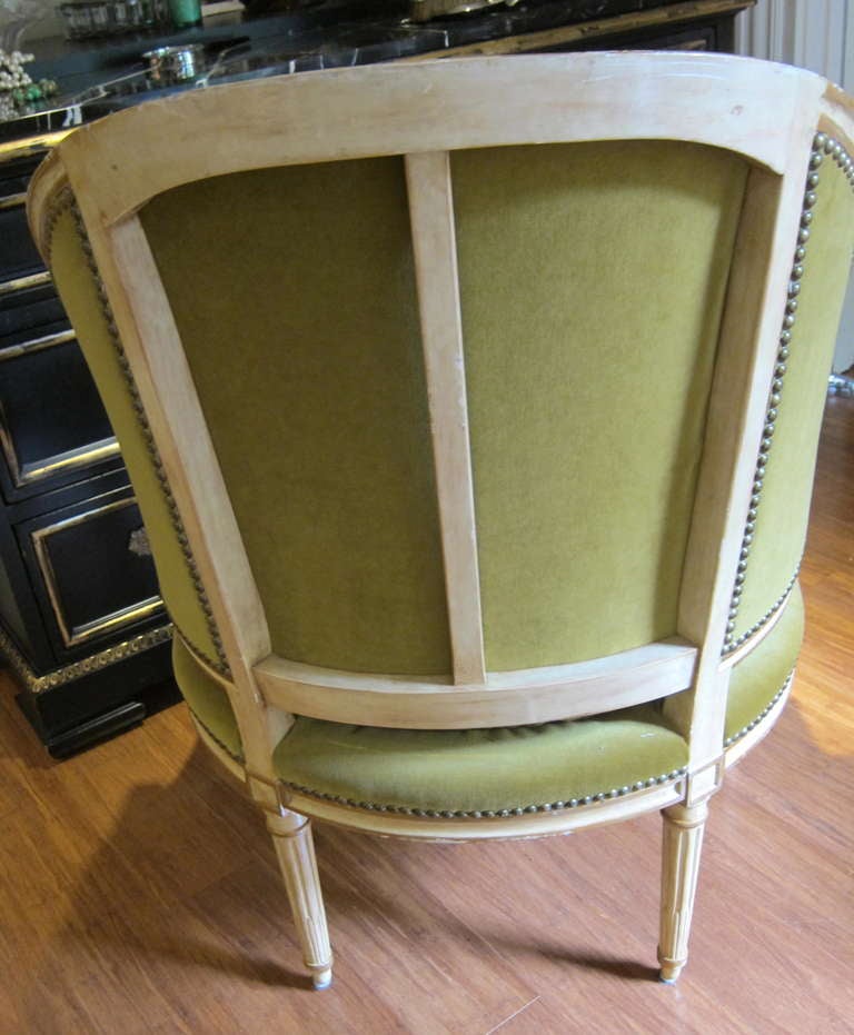 20th Century Michael Taylor French Bergere-Pair of Green Velvet Chairs